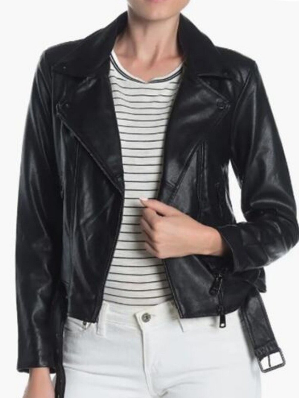 Elodie Classic Black Faux Leather Moto Jacket - Women's